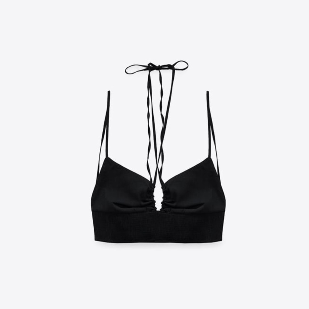 ZARA Linen Blend Cropped Top Bralette in Black